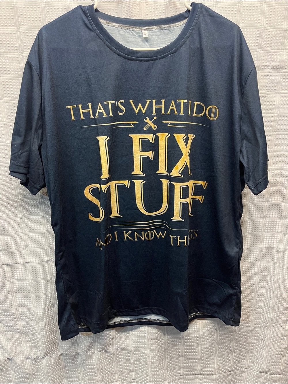 Navy Graphic Tee "I Fix Stuff" Gold Print